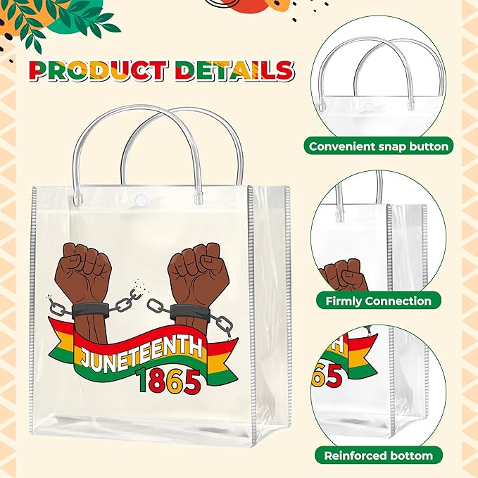 H1vojoxo Happy Juneteenth Gift Bags - 24PCS Juneteenth Clear PVC Gift Bags for African American 1865 Independence Day Party Decoration Freedom Day Goodie Bag for June 19th African American Party Favor