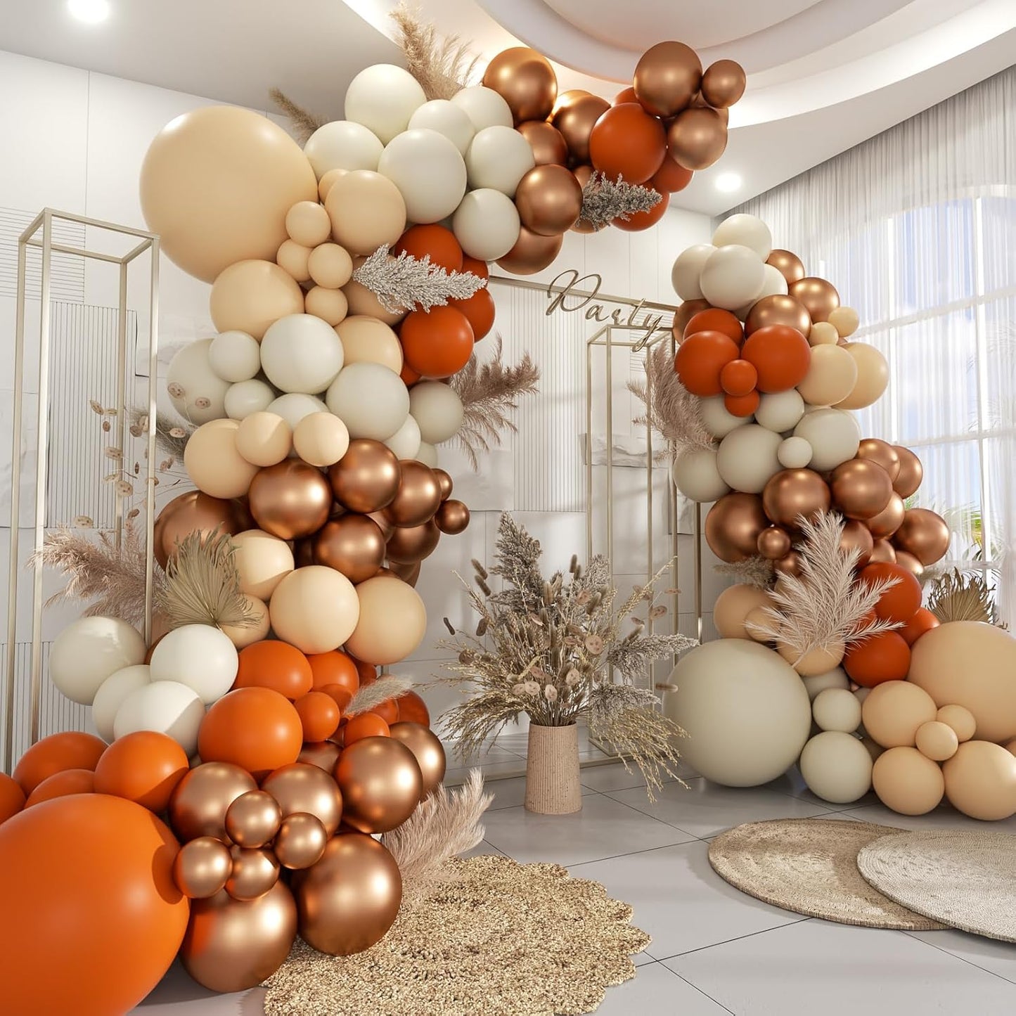 Fall Balloon Arch Kit, 160Pcs Orange White Metallic Copper Boho Thanksgiving Balloons Garland for Autumn Birthday Baby Shower Party Decorations