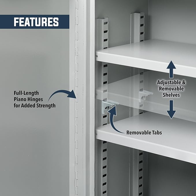 Durabox 2-Door Narcotics Cabinet - Double Door & Dual Key Lock Steel Cabinet for Safe Storage of Medicine, Prescription Drugs, Medical Supplies and More, 16"W x 24"H x 7-3/4"D (Grey, Large)