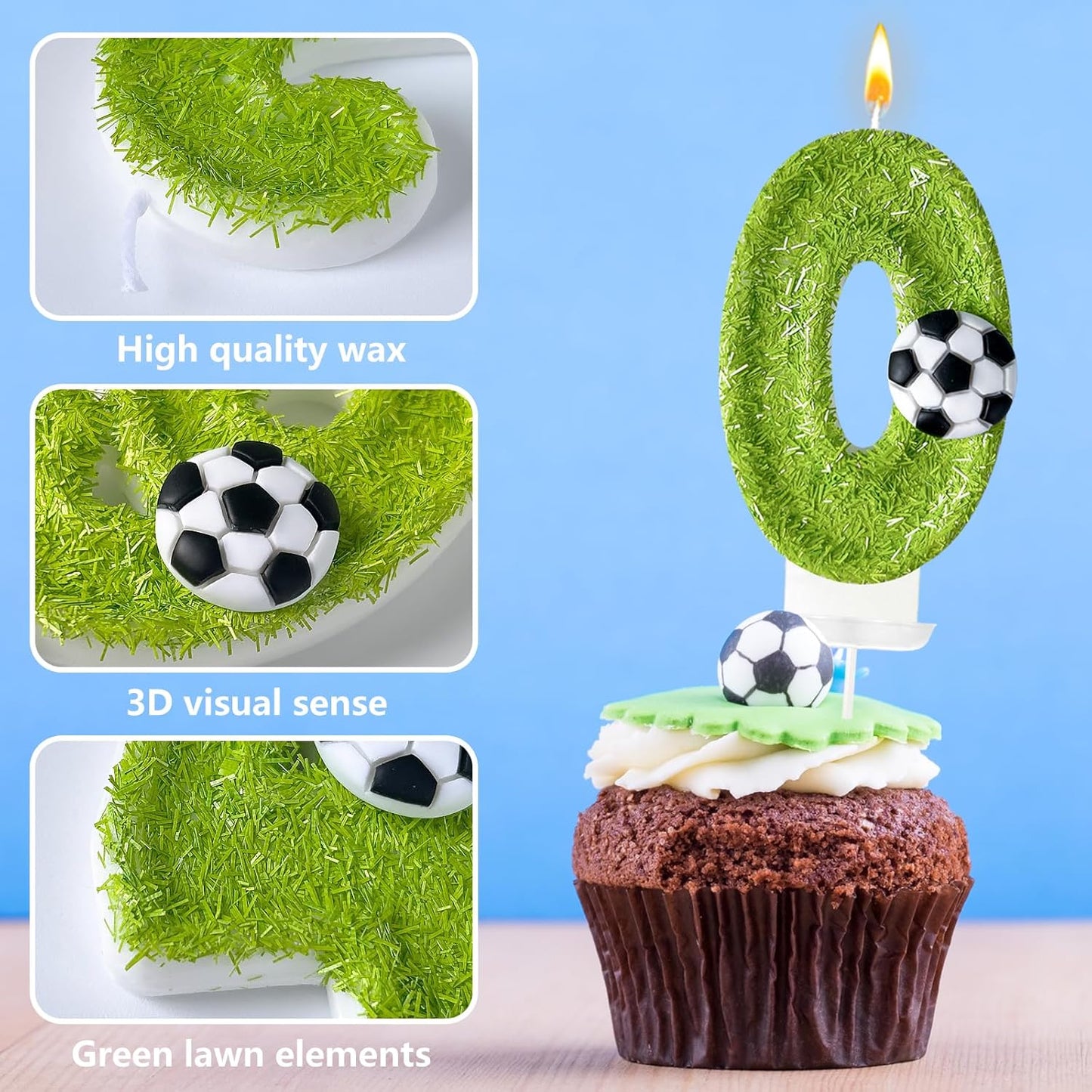 0th Birthday Candles，Soccer Birthday Decorations，Suitable for Girl and boy Cake Toppers, Wedding Cakes, Anniversaries, Party Celebrations, Birthday Decorations (Number 0)