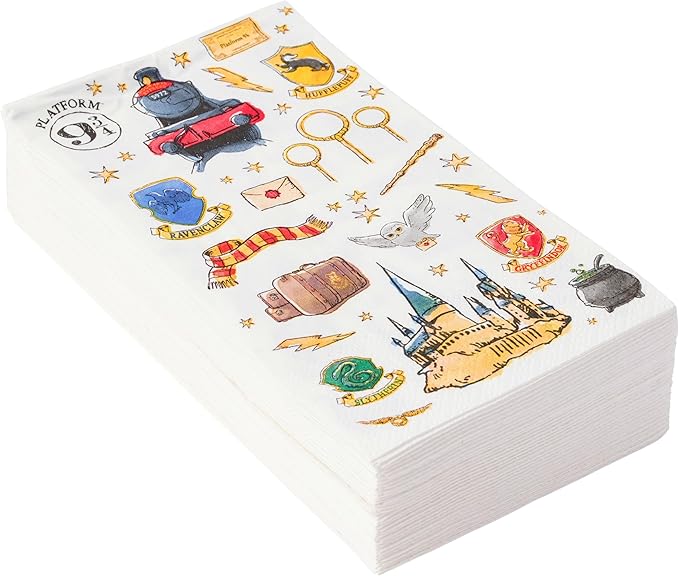 Silver Buffalo Harry Potter Featuring Hogwarts, Platform 9 3/4, Hufflepuff, Slytherin, Gryffindor, Ravenclaw, and Hedwig 32 Pack Party Paper Napkins