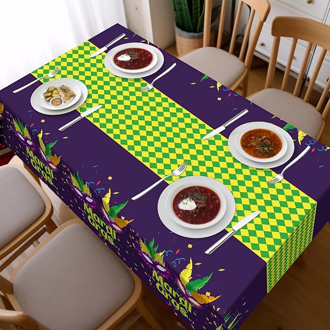 Childom Mardi Gras Decorations,3 Pack Disposable Plastic Tablecloths for Rectangle Table 54" x 108" Mardi Gras Tablecloths for Party Decor,Table Cloths for Birthday,Home,Dinner,Carnival,Party Supplies