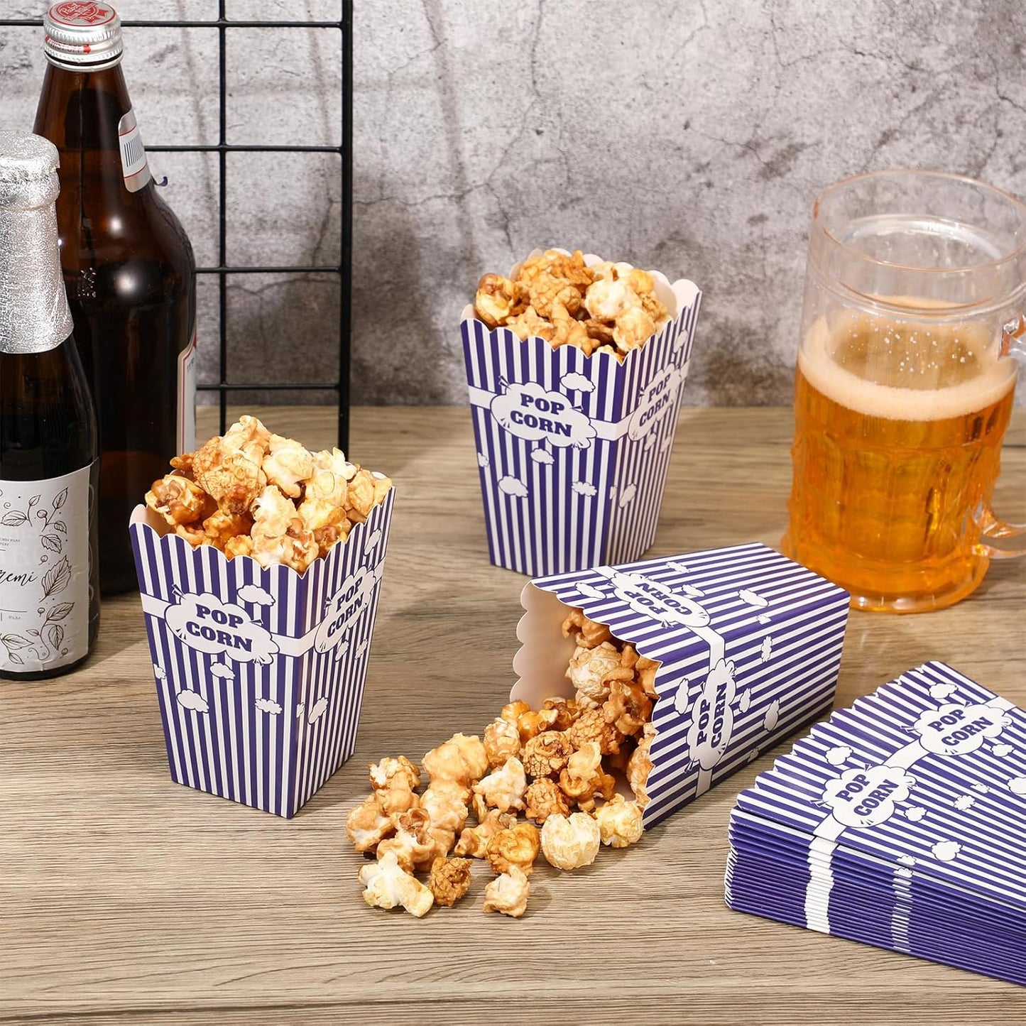 50 Pcs mini Stripe Popcorn Boxes Buckets and Container for Home for Graduation Carnival Summer Birthday Party Supplies (Purple)