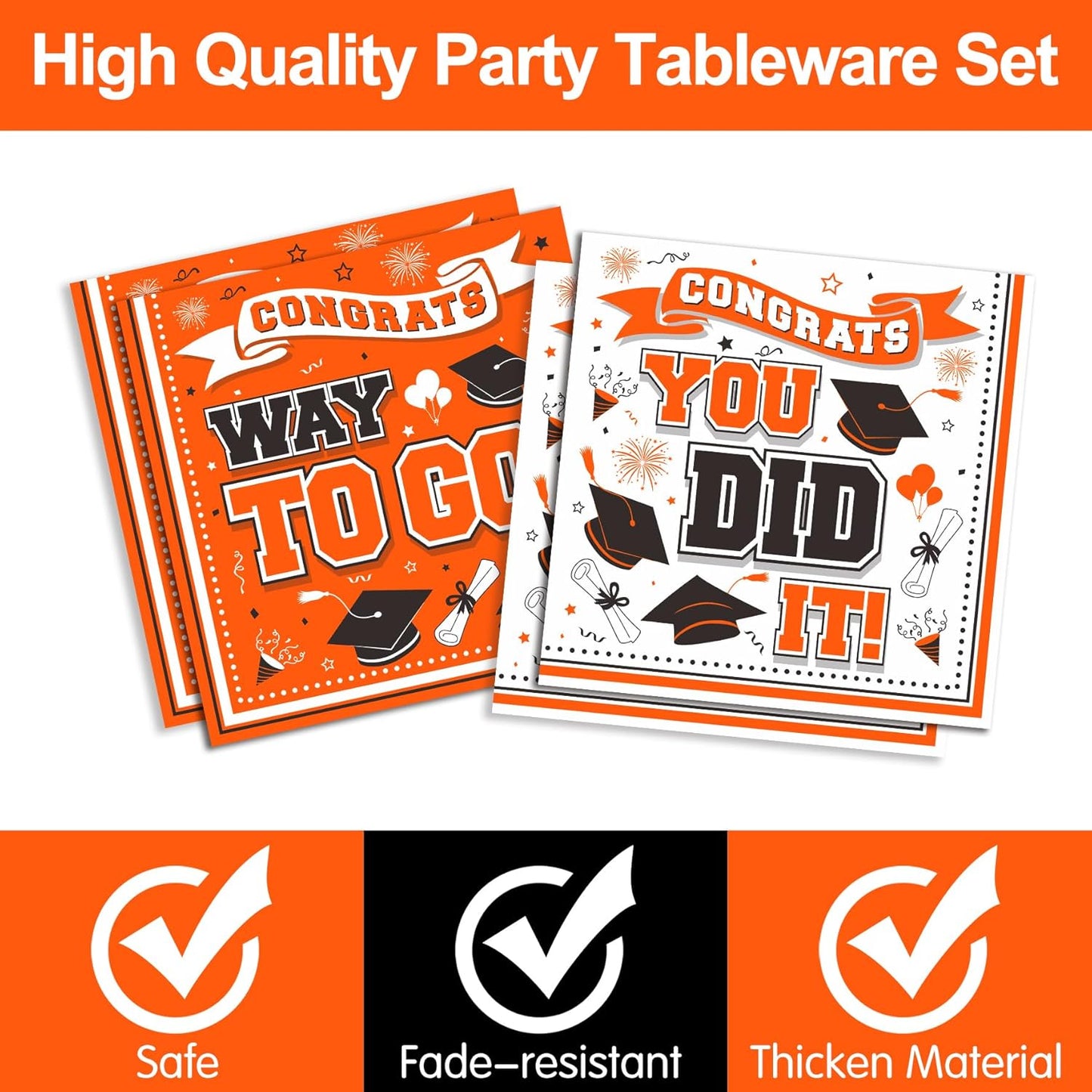 Graduation Decorations Class of 2025 - Orange Graduation Party Supplies 2025 Include Plates, Cups, Napkins, Cutlery, 24 Guests