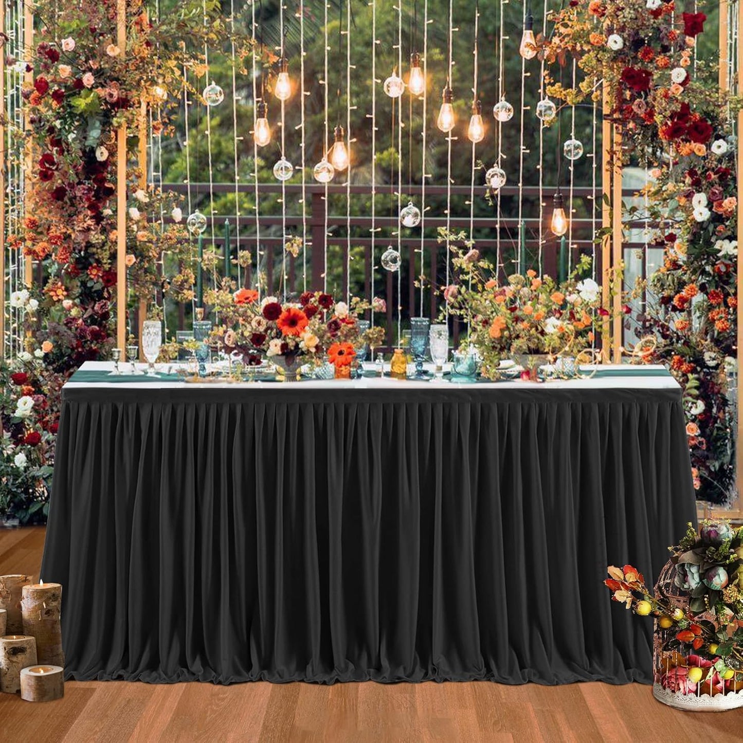 Black Table Skirts for Rectangle Tables - 6ft Polyester Tablecloth Skirt with Ruffle for Birthday Party, Banquet, Wedding, Bridal Shower Decorations