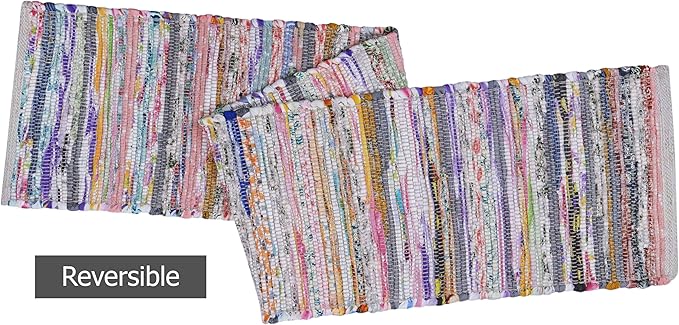 COTTON CRAFT Woven Chindi Table Runner - Handwoven Recycled Cotton Yarn Reversible Tablerunner - Boho Rustic Farmhouse - Everyday Spring Summer Kitchen Dining Table Runner - 13x72 inches - Multicolor