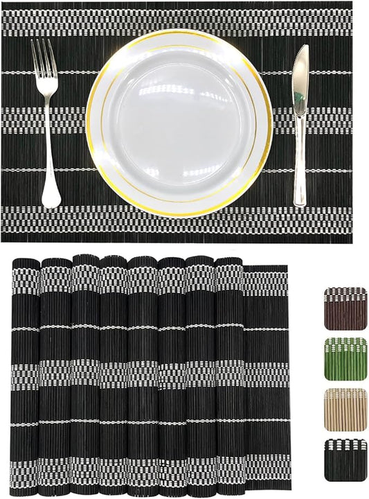 ANDSTAR Set of 8 Pcs Bamboo Placemats Natural Anti-Slip Bamboo Placemats Washable Heat-Resistant Table Mats for Dining Room and Kitchen （Black+White）