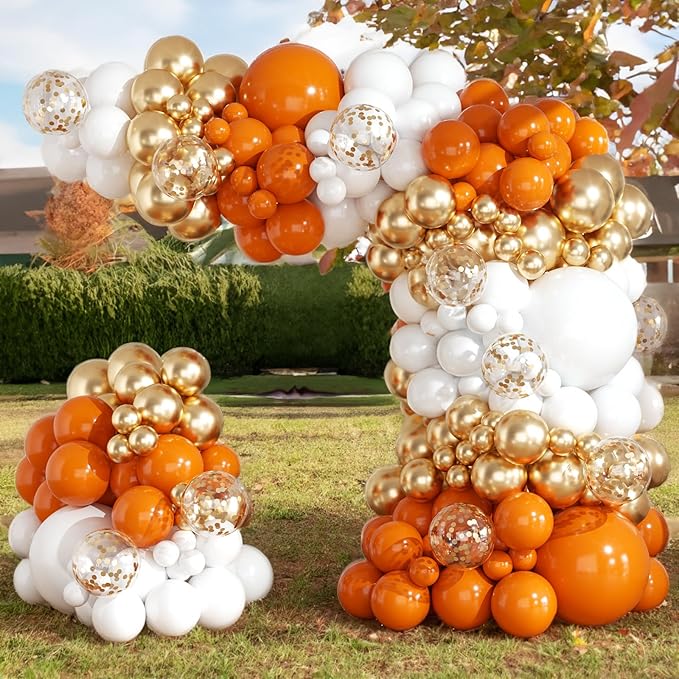 Orange and Gold Confetti Balloon Garland Arch Kit 164pcs Orange Chrome Gold White Balloons for Birthday Thanksgiving Wedding Decoration Baby Shower Decorations Birthday Party Decorations