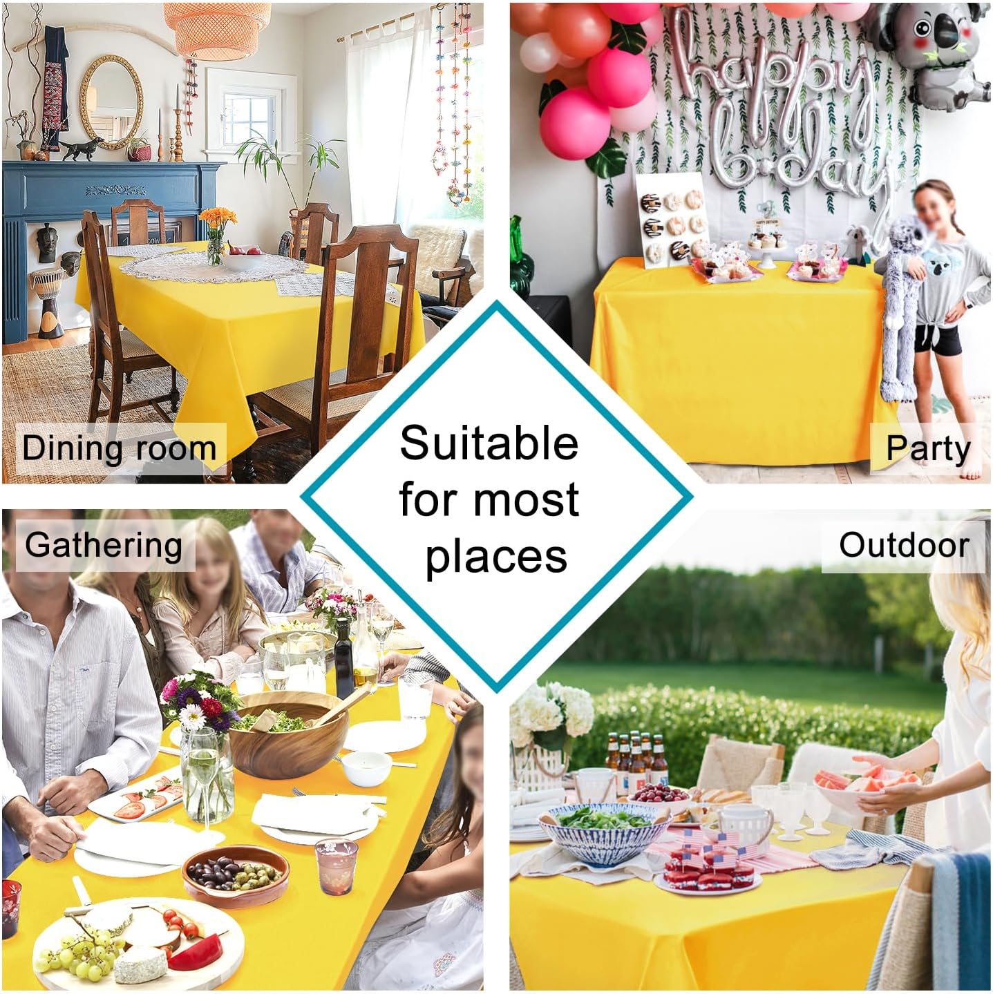 Hiasan 2 Pieces Yellow Rectangle Tablecloth - Spillproof and Waterproof Washable Table Cloth for Dining Room Kitchen Camping, 54 x 120 Inch