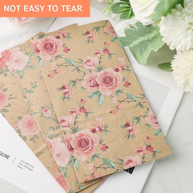 VGOODALL 54 Pack Inch Gift Bags with Stickers, 4.7x3.1x8.7 Inch Floral Party Favor Treat Bags for Wedding Baby Shower Birthday Bulk Gift Packaging Supplies