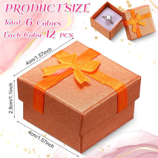 Bucherry 72 Pcs Ring Boxes 1.6 x 1.6 In Hard Cardboard Jewelry Box with Ribbon Bow Small Jewelry Gift Cases for Small Business(Elegant Color)