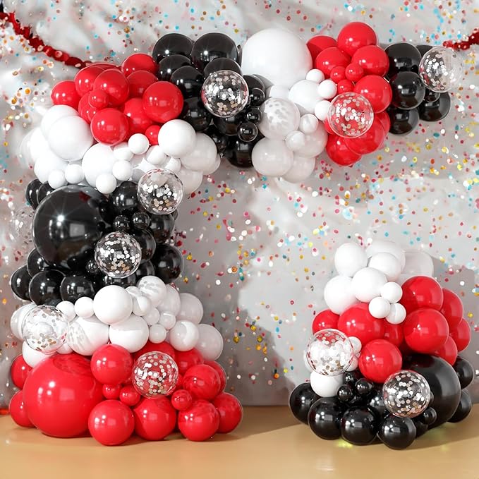 Red Black and White Balloon Arch Kit 164pcs Red White and Black Balloons with Confetti Balloons for Graduation Baby Shower Birthday Prom Party Decorations Supplies