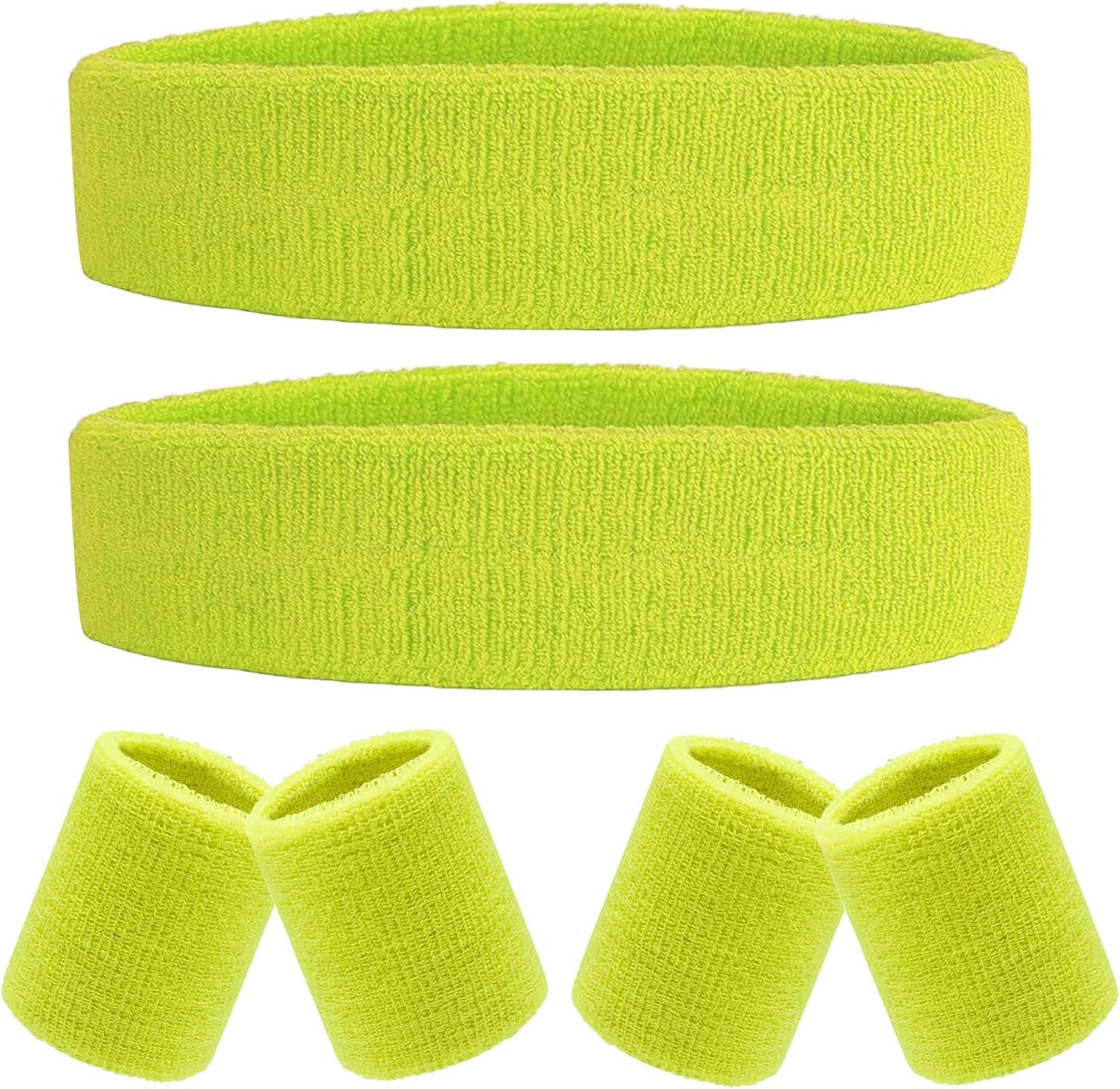 6 Pieces Sweatband Set Sports Headband Wristband Set, Moisture Wicking Athletic Sweatbands 4 Wrist Sweatband and 2 Headbands, Terry Cloth Sweat Absorbing Head Band for Workout