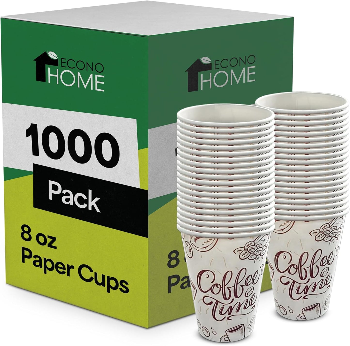 EconoHome 8 oz 1000 Pack Disposable Coffee Paper Cups - Paper Cups for Hot and Cold Drinks, Tea, Water, and Juice