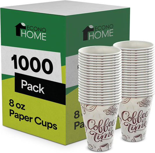 EconoHome 8 oz 1000 Pack Disposable Coffee Paper Cups - Paper Cups for Hot and Cold Drinks, Tea, Water, and Juice