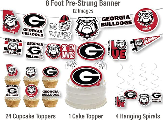 University of Georgia Party Supplies for UGA Football, Birthday Gift, Graduation Party Banner and Cake Toppers (42 Pieces) (Georgia Bulldogs)