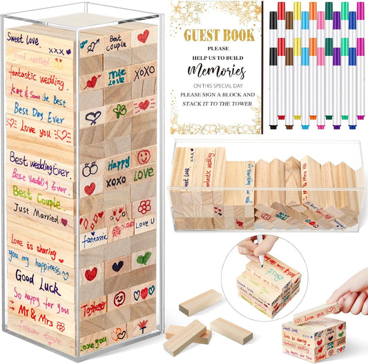 80 Pcs Wedding Guest Book Alternative Wooden Block Guest Book for Wedding Sign in Bridal Shower Decoration Wooden Block Bridal Shower Game for Sign in, Reception(Leaves)