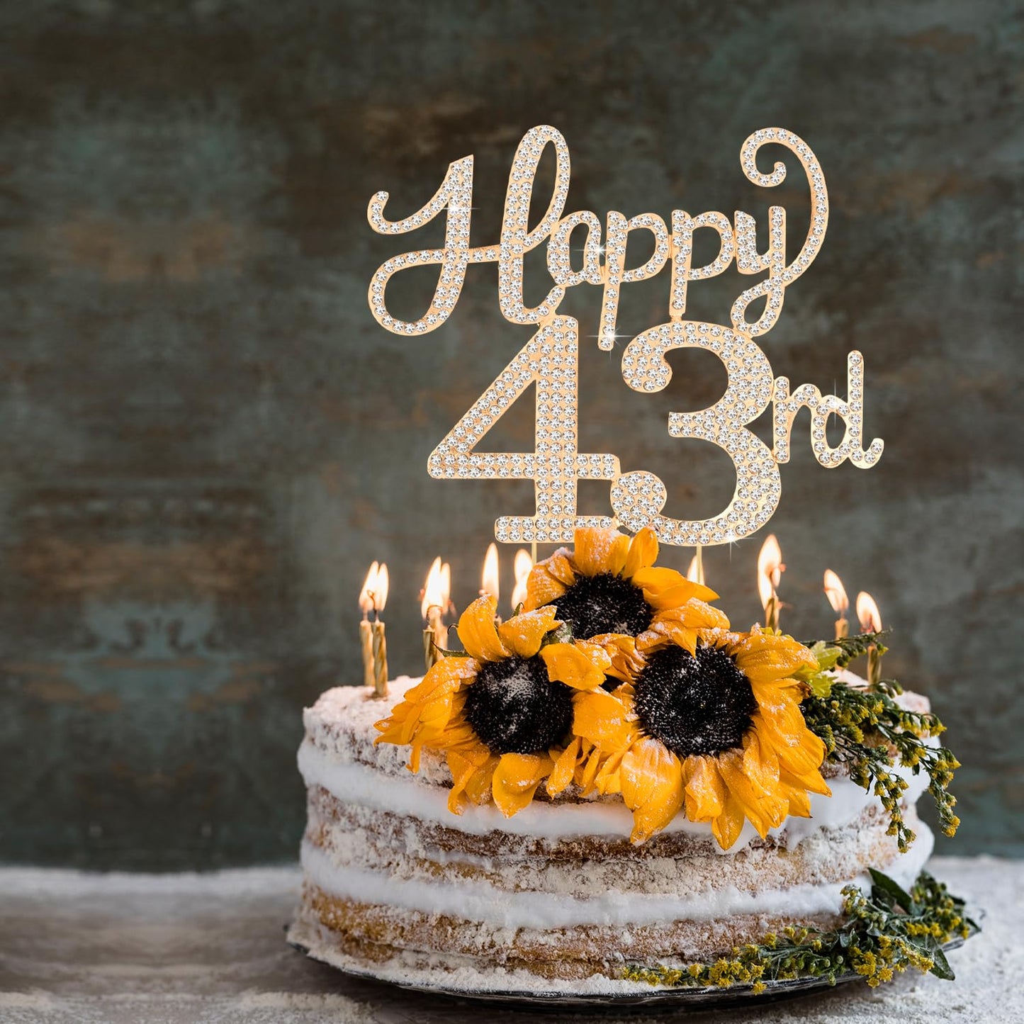 Happy 43rd Birthday Decorations,43rd Birthday Gold Rhinestone Cake Topper - Cheers to 43 Years Old Bday Party Metal Sparkly Cake Centerpieces Sign.