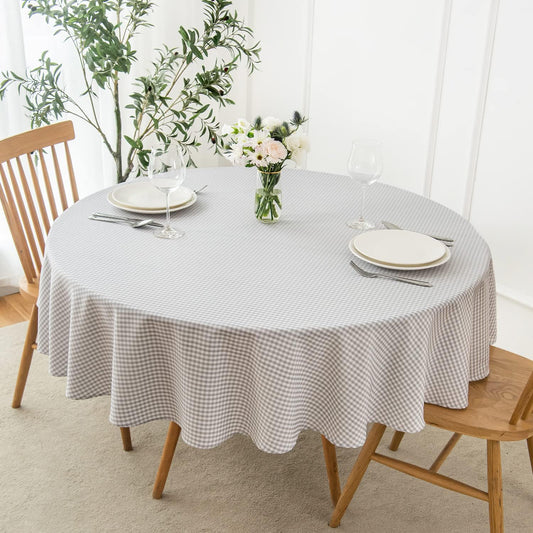 maxmill Round Checkered Tablecloth Spillproof Wrinkle Free Heavy Weight Gingham Table Cloth for Circular Table Cover Buffalo Plaid for Buffet Banquet Parties Holiday Dinner 70 Inch Grey White