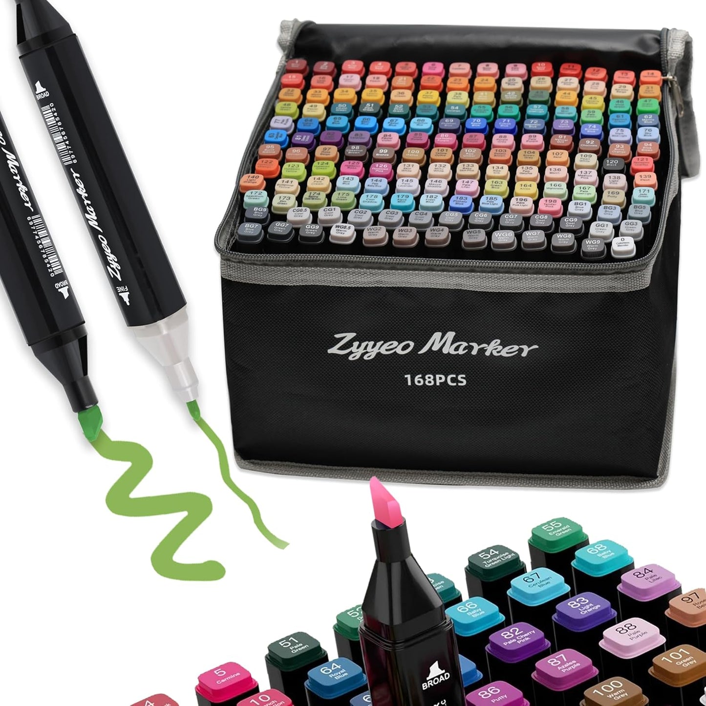 Alcohol Markers Pens,168 Colors Dual Tip Art Marker for Sketching,Drawing with Non-Blending,Coloring,Perfect for Amateurs/Artists,Calligraphy, Animation and Illustration (Fine & Chisel Tip)