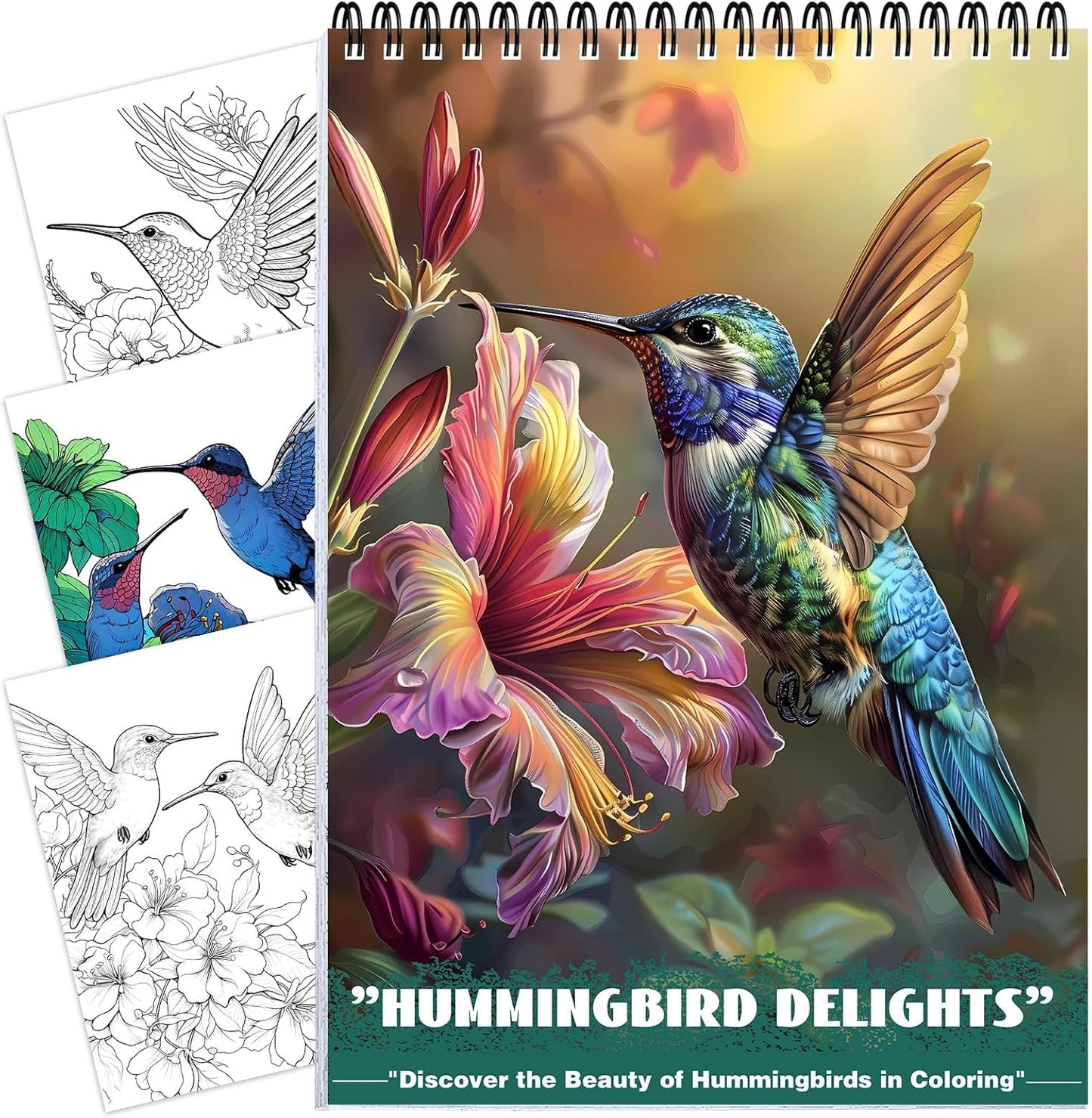 CKMOREL Humming Bird Adult Coloring Book Spiral Bound Mindfulness Adult Coloring Book for Women Relaxation Spiral Bound Lay Flat, Single-Sided Print with 24 Pages, Anxiety Relief Gifts Relaxation