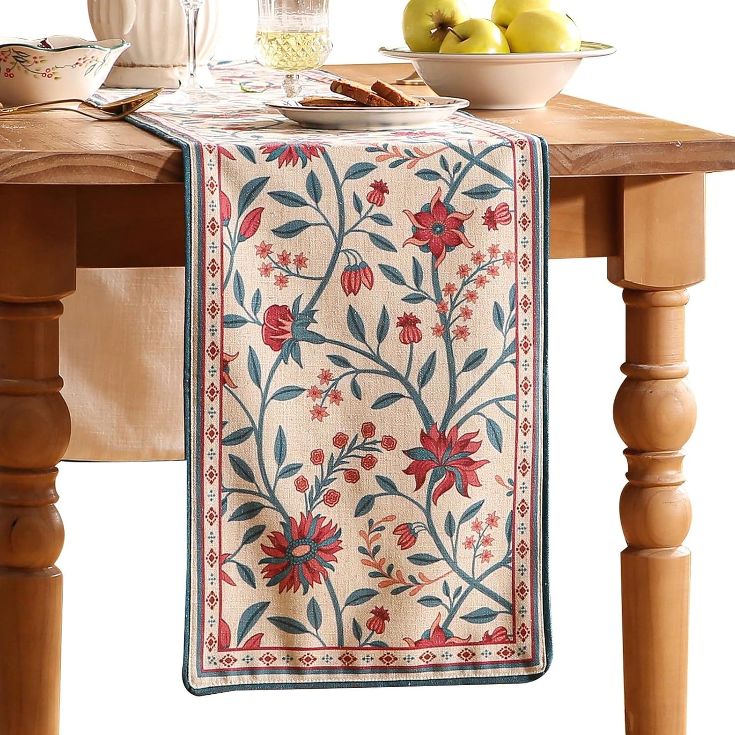 bilingaier Farmhouse Berry Red Floral Small Table Runner for Table,Decorative Linen 102 Inches Long French Table Runners,Decor Tabletop for Kitchen,Dining,Party,Home,Christmas,12"*102"
