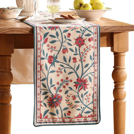 bilingaier Farmhouse Berry Red Floral Small Table Runner for Table,Decorative Linen 102 Inches Long French Table Runners,Decor Tabletop for Kitchen,Dining,Party,Home,Christmas,12"*102"