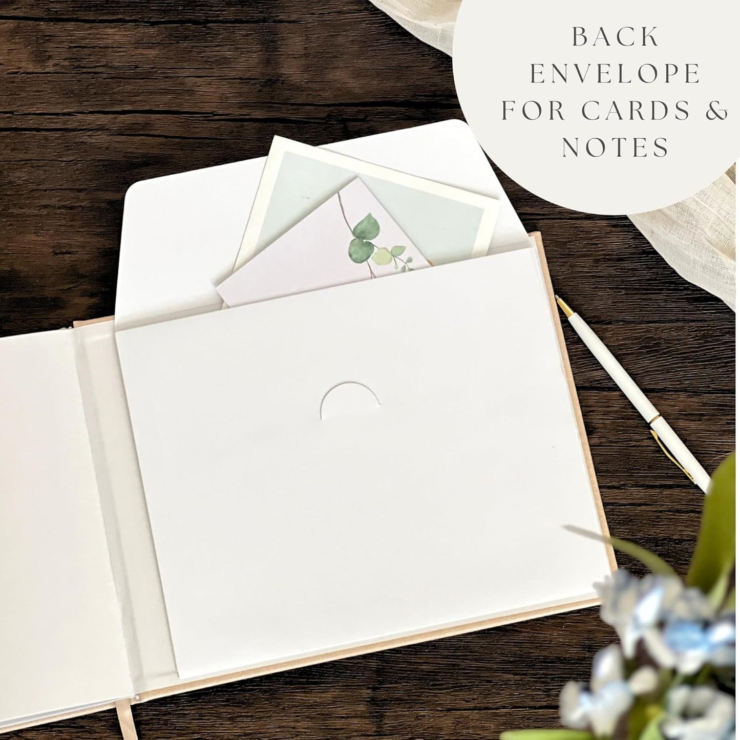 Funeral Guest Book for Celebration Of Life Memorial Service - Leather Memory Book for Funeral Guests to Sign In with Condolence Memory Table Sign & Back Pocket - Beige Guestbook