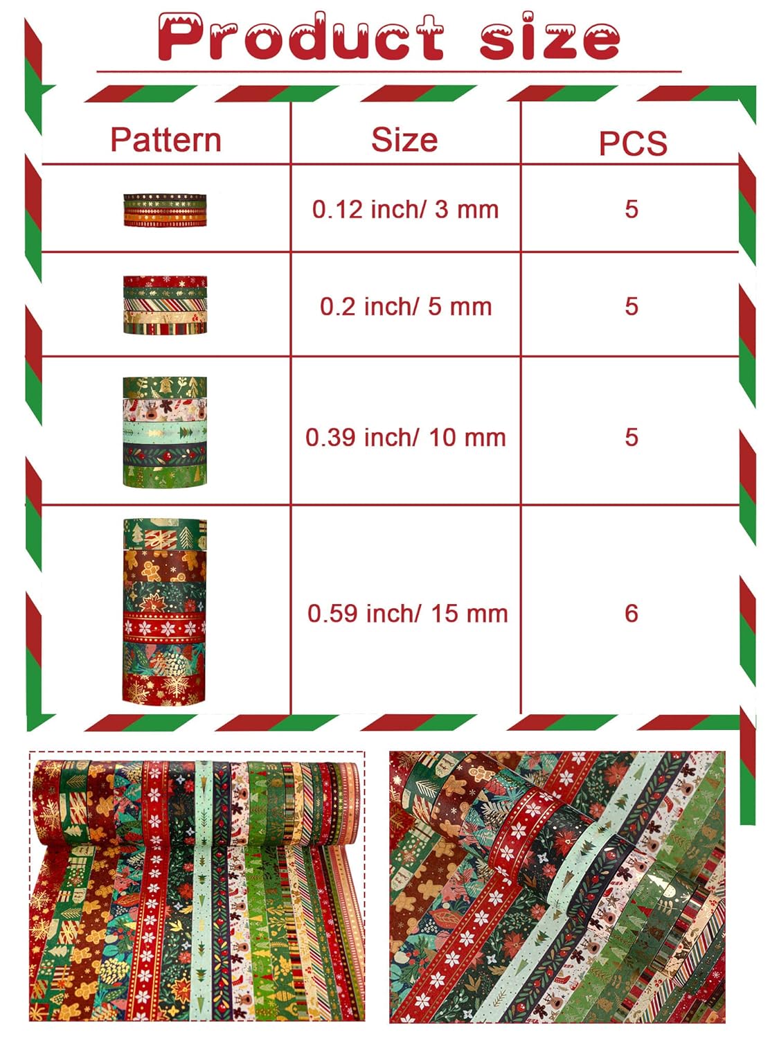 Outus 21 Rolls Christmas Gold Foil Washi Tape - Holiday Decor with Snowflake, Deer, Tree Designs - Self-Adhesive Tape for DIY Crafts, Wrapping, Party Favors