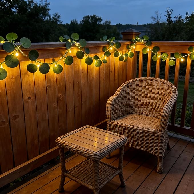 Vines with Lights Battery Operated, 20ft 60 LED Eucalyptus Garland String Lights with Remote, Leaf Lights for Bedroom, Room, Wall, Garden, Party, Wedding Decor (Warm White)