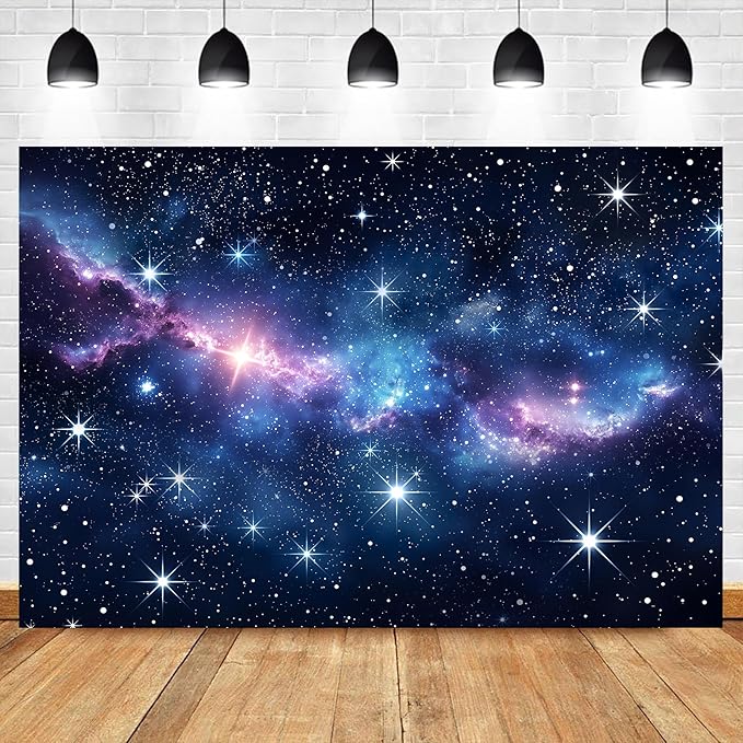 Homewelle Galaxy Starry Stars Sky Backdrop 7Wx5H Feet Polyester Fabric Navy Blue Outer Space Universe Nebula Clouds Fantasy Planet Boys Kids Decoration Cosmic Photography Background Photo Shoot Props