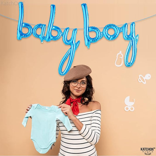 KatchOn, Blue Baby Boy Balloons - 37 Inch | Its a Boy Balloons for Baby Shower Decorations | Baby Shower Balloons | Script Baby Boy Balloons Blue, Gender Reveal Balloons for Gender Reveal Decorations