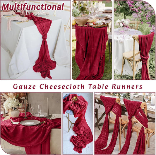8Pack Burgundy Cheesecloth Table Runner 10FT Gauze Cheese Cloth Table Runner 35 x 120 Inch Long Boho Table Runners Rustic Sheer Table Runners for Wedding Bridal Baby Shower Decor
