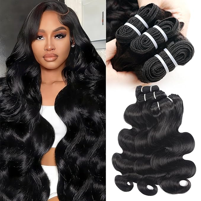 Body Wave Bundles Human Hair 22 24 26 Inch 12A Raw Indian Virgin Human Hair, Sew in Quick Weave 100% Human Hair, No Tangle Shedding Triple Lifespan, Multiple Wash Keep Texture, Natural Black