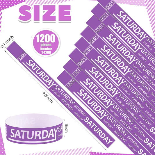 Henoyso 1200 Pcs Paper Wristbands Event Wristbands Numbered Waterproof Wrist Bands for Events Day of The Week Paper Bracelets Wrist Bands for Adult Concert Festival Party(Purple)