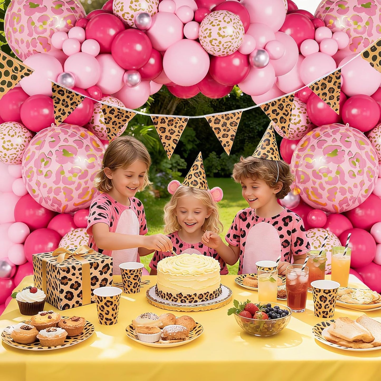 Pink Cheetah Print Balloon Arch Kit, Pastel Hot Pink Leopard Theme Balloons Garland Jungle Animal Party Decorations, Chrome Pink Leopard Balloons for Baby Shower Girls Cheetah Birthday Decorations