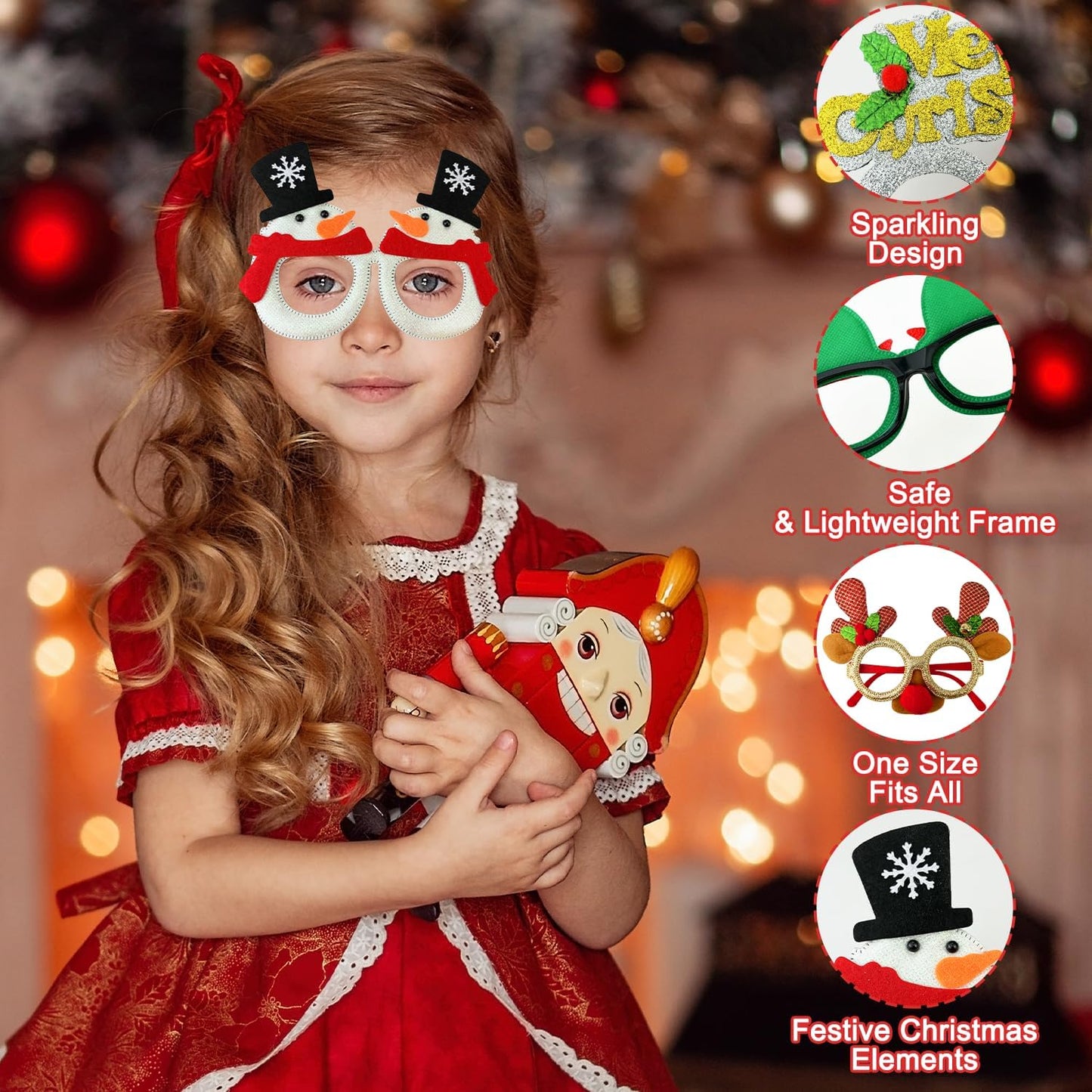 24 Pcs Christmas Glitter Accessories Bulk for Kids Adults,Christmas Party Favors Supplies Classroom Goodie Bag Stocking Stuffers,Funny Xmas Eyeglasses,Costume Prizes Decorations Photo Booth Props