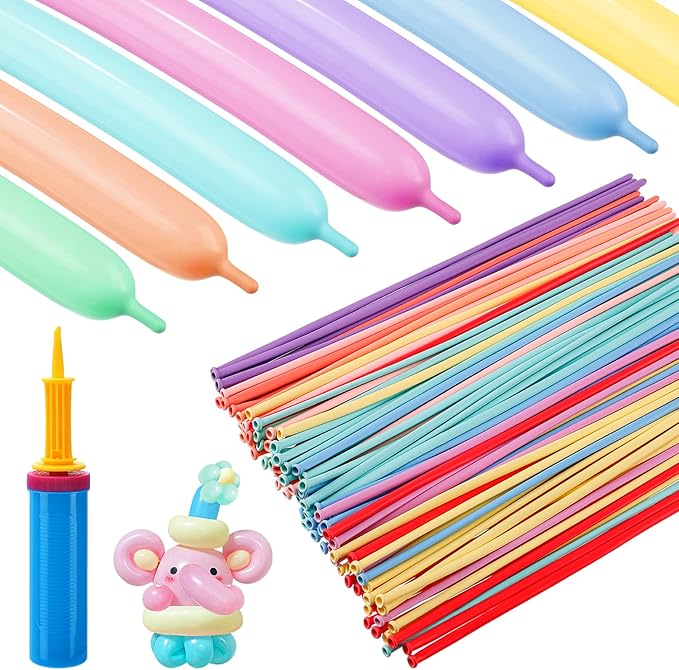 100 Pcs 260Q Balloons Kit with Pump - Kids Premium Latex Twisting Long Balloons to Make Animals Flowers, Pastel Color Party Balloons for Boys Girls Christmas Birthday Gifts Clowns Wedding Decoration