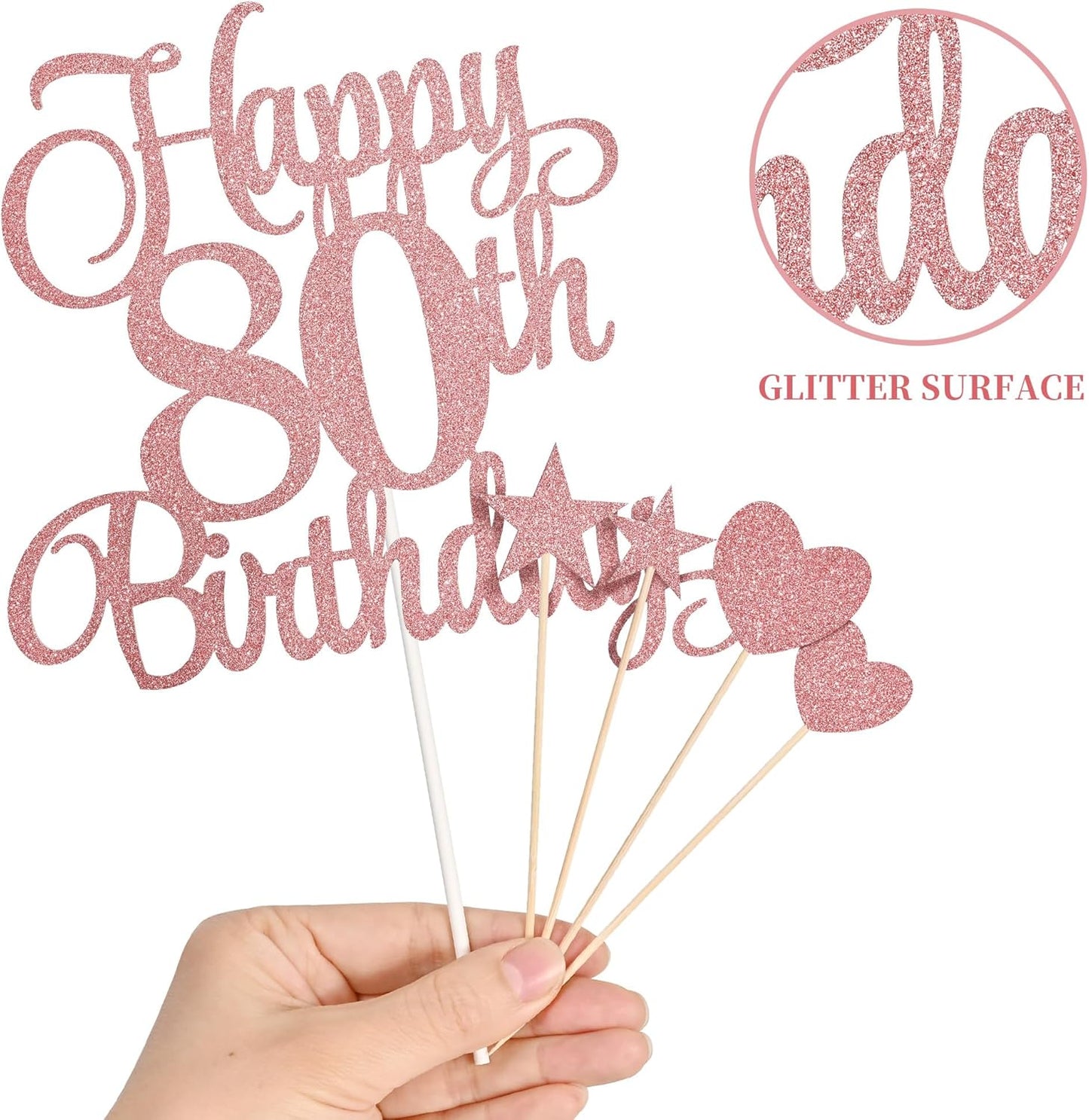80th Birthday Cake Decorations, 80th Birthday Candles Cake Numeral Candles and Glitter Happy 80th Birthday Cake Toppers Set for Birthday Party Supplies (Rose Gold)