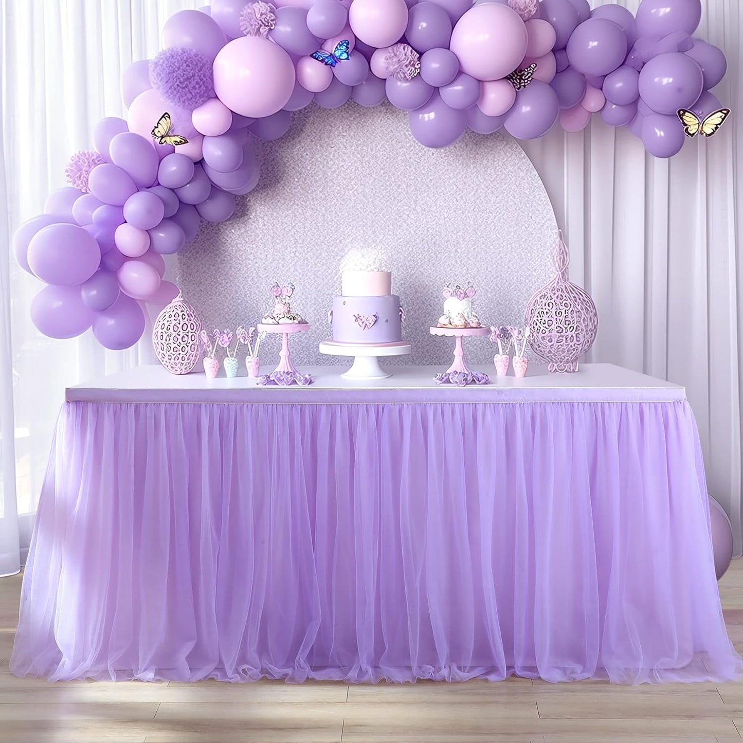 6ft Lavender Tulle Table Skirts for Rectangle Tables or Round Tables Lavender Ruffle Tutu Tablecloth for Girls Baby Shower Birthday Party Wedding Cake Dessert Table Decorations