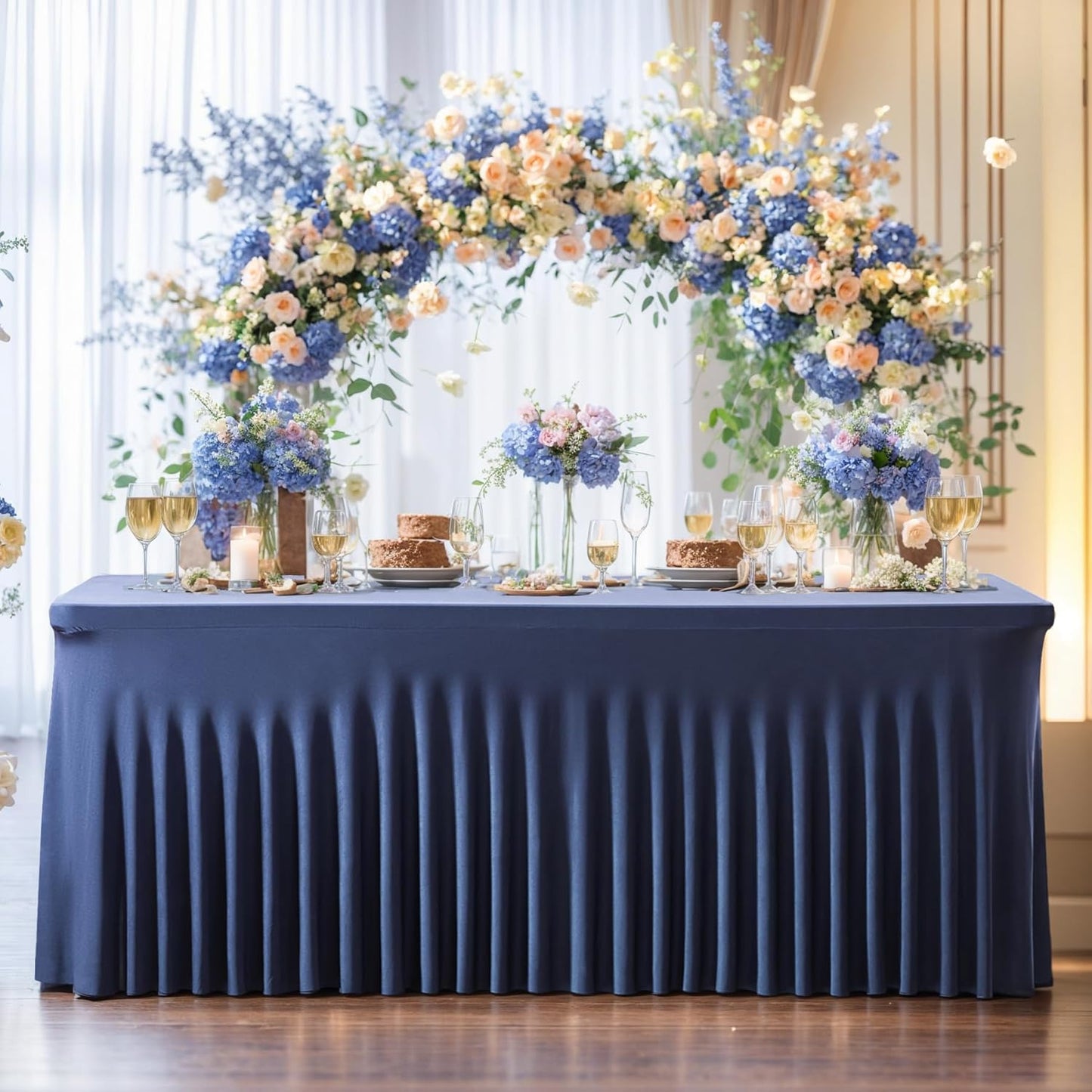 Besutolife 6 Pack Navy Blue Spandex Tablecloth for 6ft Rectangle Tables Fitted Table Cloth Stretch Table Covers Skirt 6ft Rectangular Tablecloths for Banquet Parties Wedding Decorations