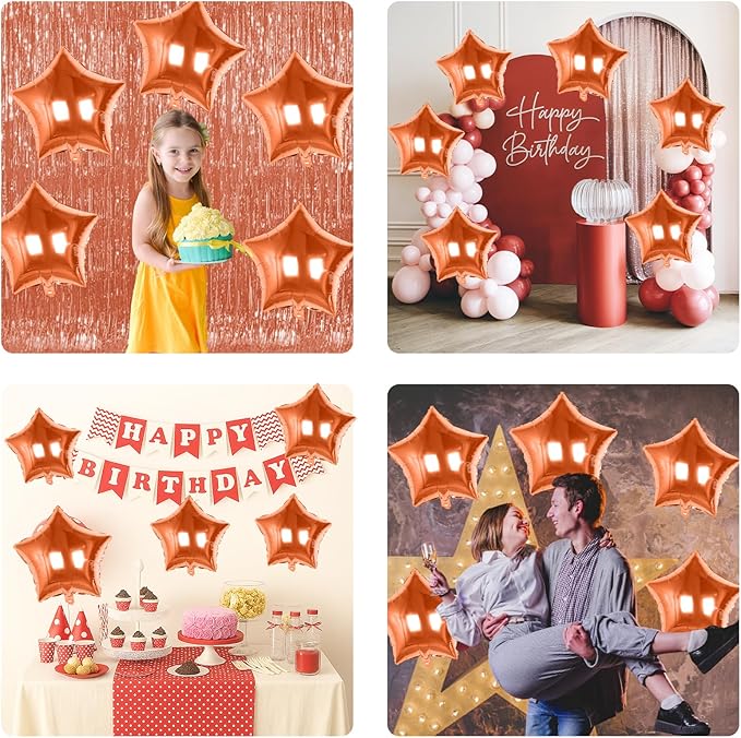 18 Inch Orange Star Foil Balloons, 10PCS Orange Foil Stars Shape Balloons, Big Metallic Stars Balloon Helium Pentagram Balloon for Birthday, Halloween, Thanksgiving Day, Fall Party Decoration
