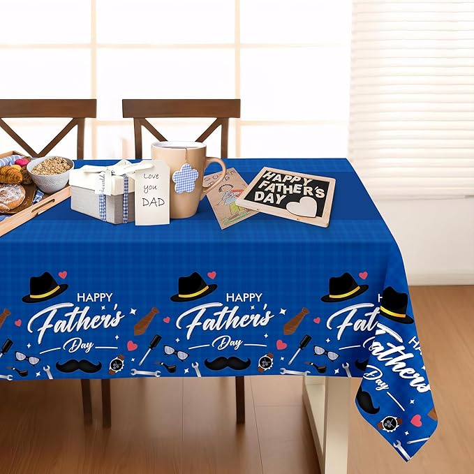 Childom 2 Pack Fathers Day Tablecloth,54" x 108" Plastic Disposable Table Covers for Rectangle,Fathers Day Decorations for Party Supplies,Plastic Party Table Cloth for Home Dinner Picnic Buffet Tables