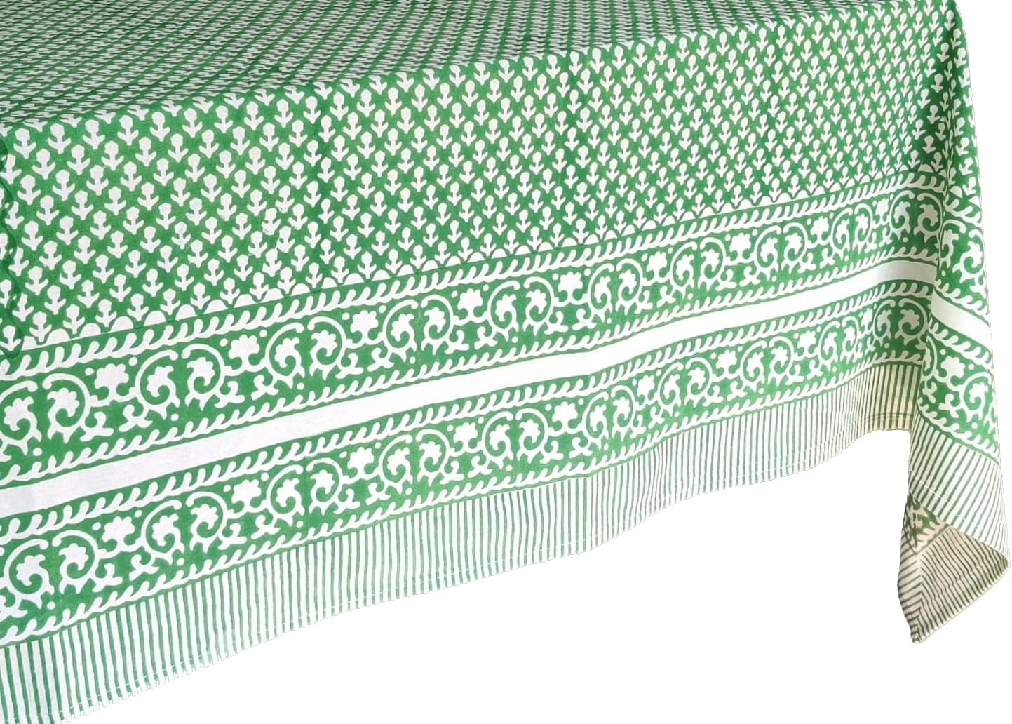 ATOSII Queen Green 100% Cotton Tablecloth, Handblock Print Rectangle Table Cover for Kitchen Dining I Tabletop Linen I Parties, Thanksgiving, Christmas, Wedding, Fall Table Cloth 60 X 90 Inches