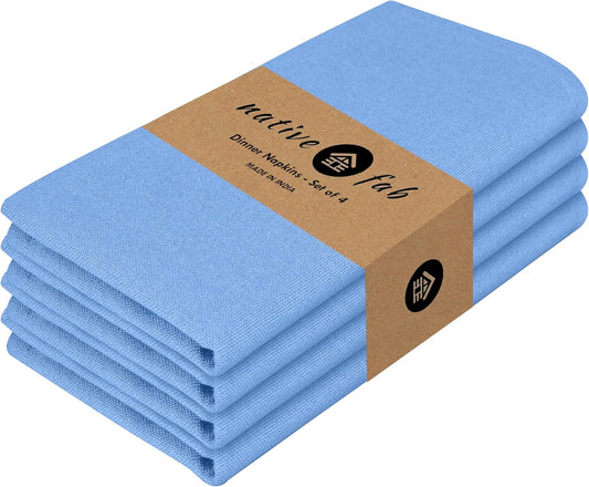 Native Fab Solid Cloth Napkin Set of 4, 100% Cotton, Washable, Reusable Dinner Cloth Napkin 17x17 inches, Table Decor Napkins for Dinner, Events, Sky Blue