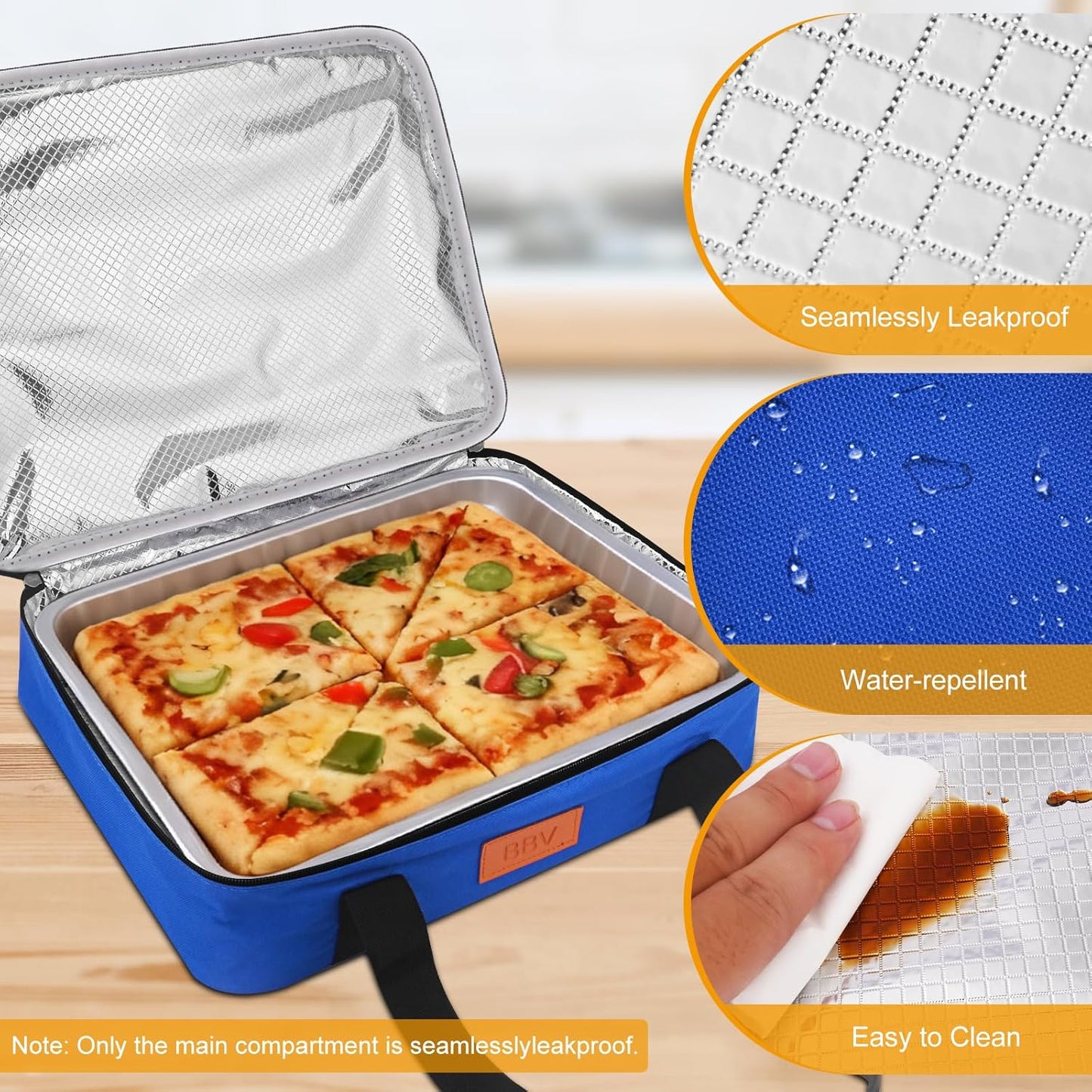 BBV Insulated Casserole Carrier for Hot or Cold Food, Food Warmer Bag Fits 9"x13" Baking Dish, Durable Nylon Leak Proof Food Containers for Travel, Potluck, Parties, Picnic, Cookouts (Royal Blue)