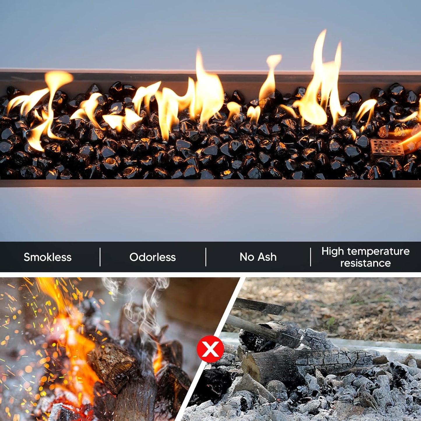 Mr. Fireglass 10 Pounds Blended Fire Glass Diamonds for Fireplace Fire Pit & Lanscaping - 1 inch High Luster Onyx Black Fire Rocks