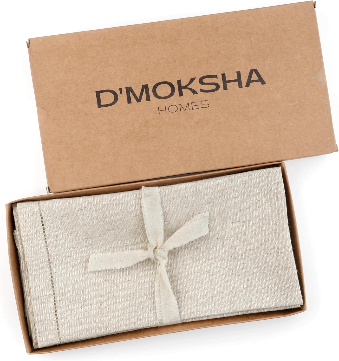 D'Moksha Homes Light Natural Linen Napkins Set of 4 - Classic Hemstitch 100% Pure Linen Hemstitch Dinner Napkins 20 x 20 Inch for Thanksgiving, Christmas, Holiday - Handcrafted and Machine Washable