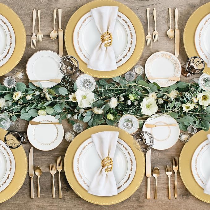MAONAME 13" Gold Charger Plates Set of 12, Round Charger for Dinner Plates, Plate Chargers with Beaded Rim, Plastic Table Chargers for Wedding, Party