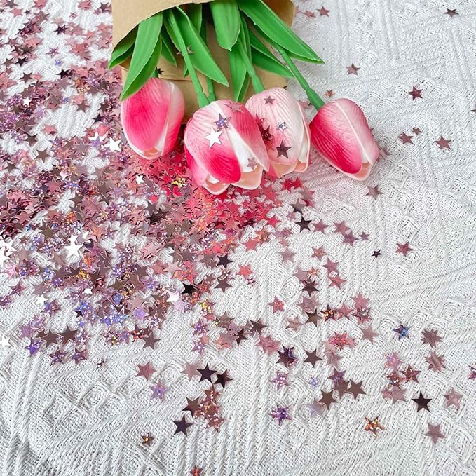 WEIKA 60g Star Confetti Glitter Star Table Confetti, Metallic Foil Star Glitter, Table Decorations for Party Wedding birthday graduation Decorations(Glitter Rose Gold Set, 10mm and 6mm)